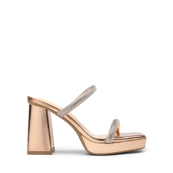 Rhinestone Straps Chunky Sandals - ROSE GOLD-RHINESTONE - 3